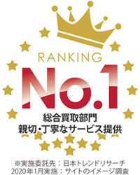 RANKING No.1 総合買取部門 親切・丁寧なサービス提供 ※実施委託先:日本トレンドリサーチ 2020年1月実施:サイトのイメージ調査